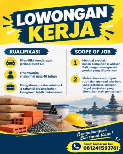 Lowongan Kerja Sebagai Staff Penjualan (SALES) untuk Penempatan di Denpasar 