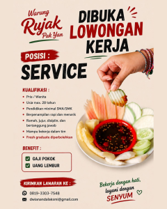 Lowongan Kerja Sebagai Staff Service untuk Warung Rujak Pak Yan Penempatan di Denpasar