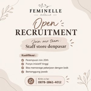 Lowongan Kerja Sebagai Staff Store untuk Feminelle Penempatan di Denpasar
