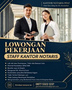 Lowongan Kerja Sebagai Staff untuk Kantor Notaris Penempatan di Kerobokan, Badung