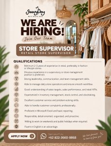 Lowongan Kerja Sebagai Store Supervisor untuk Sunny Day Penempatan di Bali