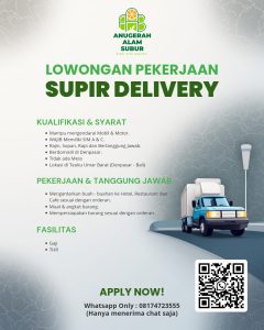 Lowongan Kerja Sebagai Supir Delivery untuk Anugerah Alam Subur Penempatan di Denpasar