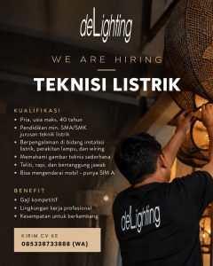 Lowongan Kerja Sebagai Teknisi Listrik untuk deLighting Penempatan di Tabanan