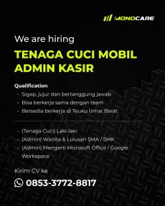 Lowongan Kerja Sebagai Tenaga Cuci Mobil, Admin Kasir untuk Monocare Car Wash & Detailing Penempatan di Denpasar