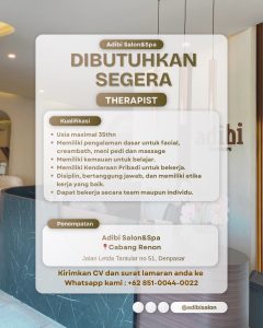 Lowongan Kerja Sebagai Therapist untuk Adibi Salon & SPA Penempatan di Renon, Denpasar