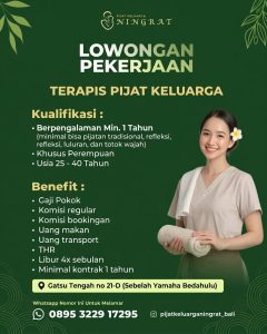 Lowongan Kerja Sebagai Therapist untuk Pijat Keluarga Ningrat Penempatan di Denpasar