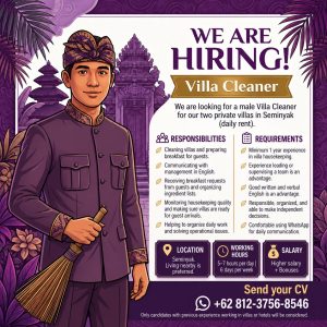 Lowongan Kerja Sebagai Villa Cleaner untuk Private Villa Penempatan di Seminyak, Badung