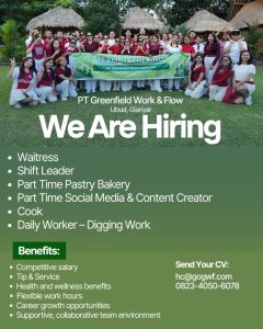 Lowongan Kerja Sebagai Waitress, Shift Leader, Shift Leader, Dll untuk PT Greenfield Work & Flow Penempatan di Ubud, Gianyar