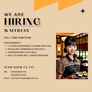 Lowongan Kerja Sebagai Waitress untuk YORK Bar & Bistro Penempatan di Badung