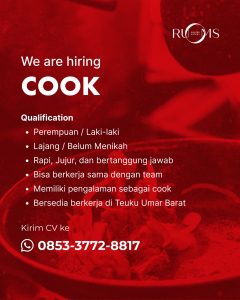 Lowongan Kerja Sebagai Cook untuk RU MS Penempatan di Denpasar