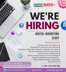 Lowongan Kerja Sebagai Digital Marketing Staff untuk Kampus Penerbangan Bali Penempatan di Denpasar