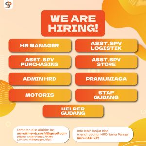Lowongan Kerja Sebagai HR Manager, Asst. SPV Logistik, Asst. SPV Purchasing, Asst. SPV Store, Dll untuk Surya Pangan Penempatan di Bali
