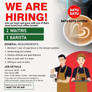Lowongan Kerja Sebagai Waitress, Barista untuk Satu Satu Coffee Penempatan di Badung